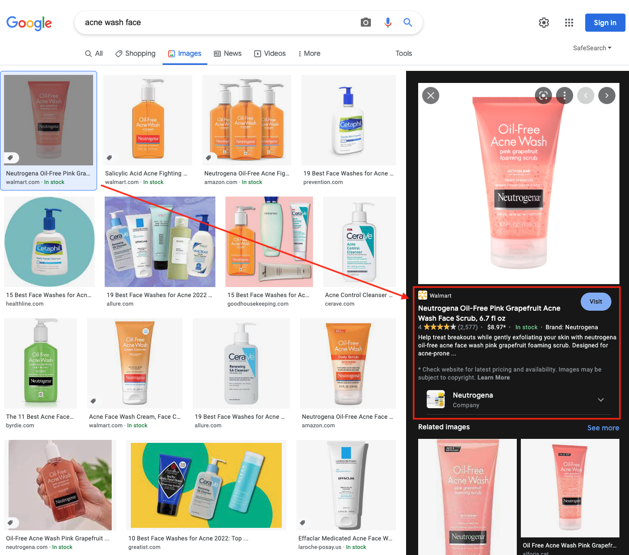 Product images with links to sellers in image search
